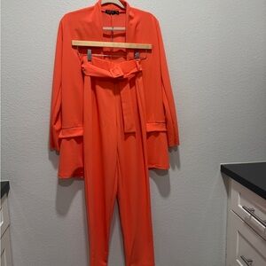 Boohoo Vibrant Orange Blazer Set